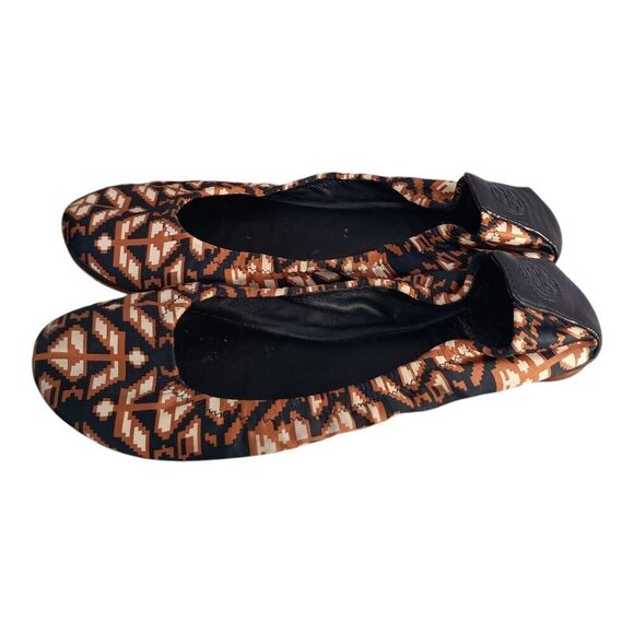 Tory Burch Slip On Ballet Flats Shoes Fabric Leather Brown Black Women's 7.5 M - Picture 8 of 13